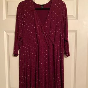 Maroon and tan/yellow polka dot dress from Torrid